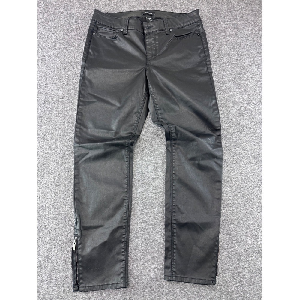 White House Black Market Skimmer Black Coated Ankle Zip Pants Womens 8 - Picture 1 of 10